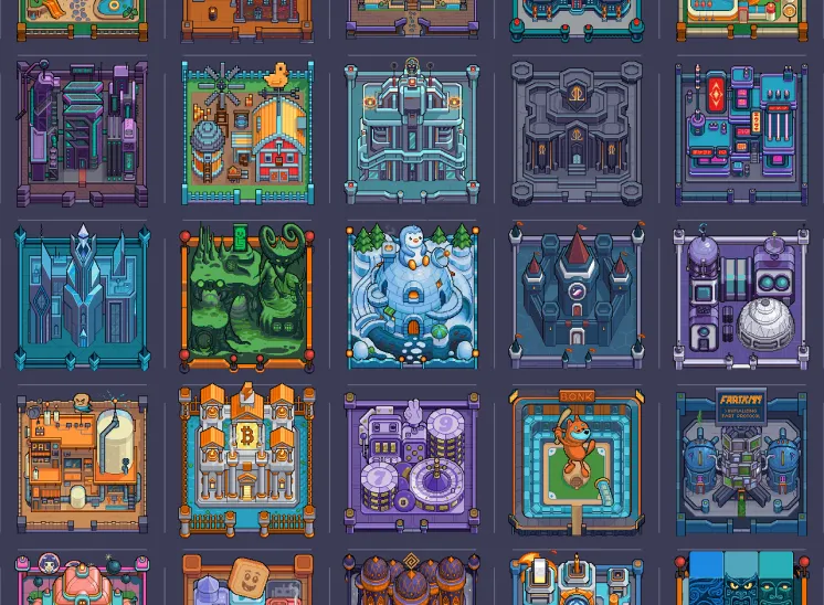 Variety of PonziLand buildings across supported tokens