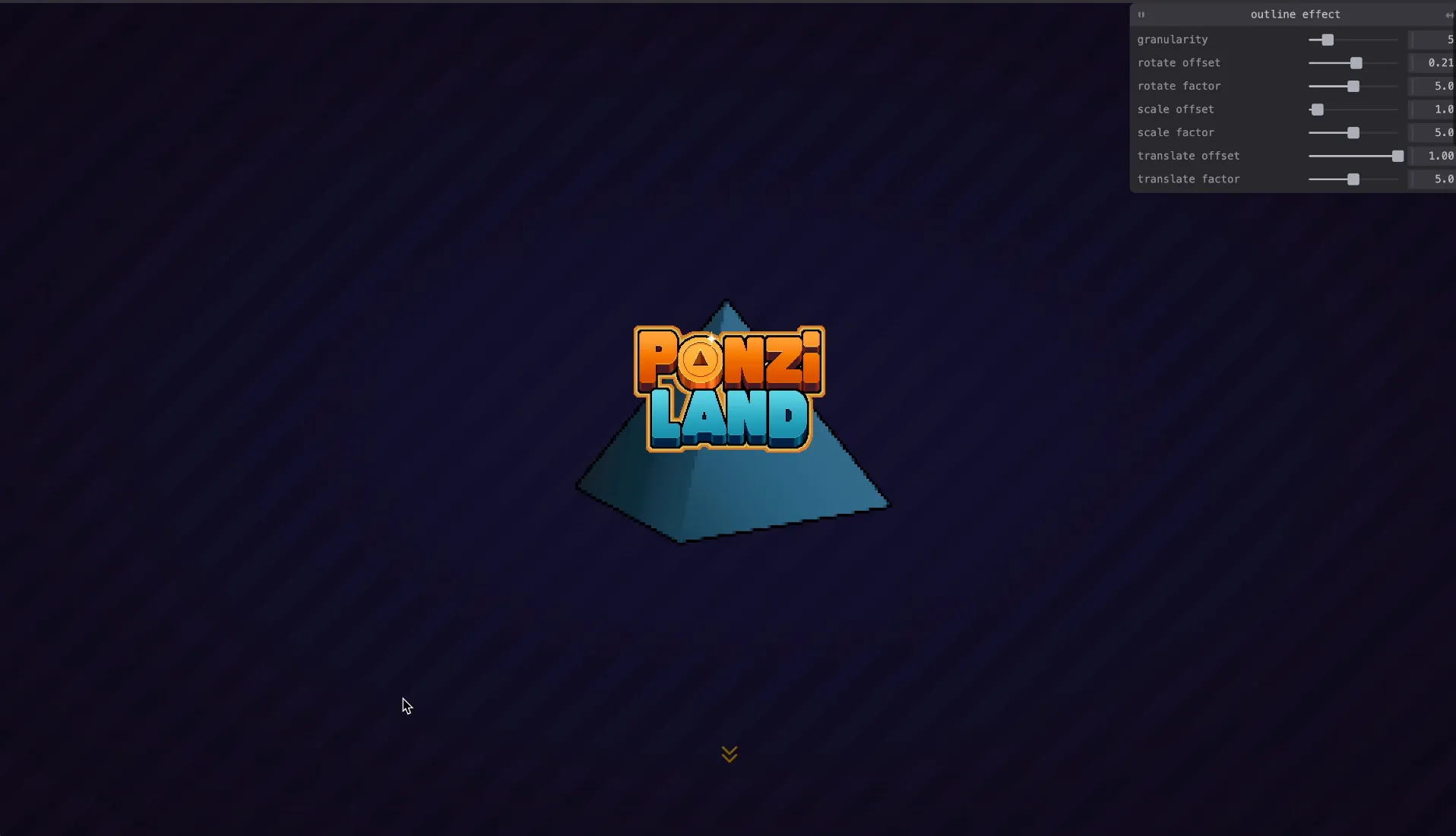 PonziLand 3D scene with the outline shader tuning panel